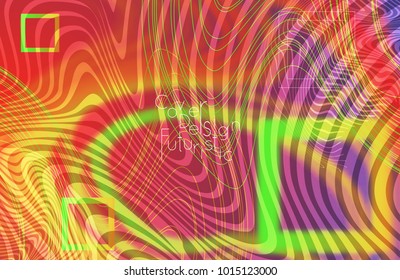 Abstract banner template with blurred curvy lines and geometric shapes. Poster with gradient neon colored  lines like tangled threads. Bright colorful shapes with marble texture.