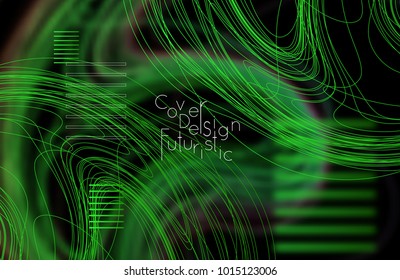 Abstract banner template with blurred curvy lines and geometric shapes. Poster with gradient neon colored  lines like tangled threads. Bright colorful shapes with marble texture.