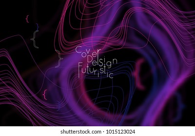 Abstract banner template with blurred curvy lines and geometric shapes. Poster with gradient neon colored  lines like tangled threads. Bright colorful shapes with marble texture.