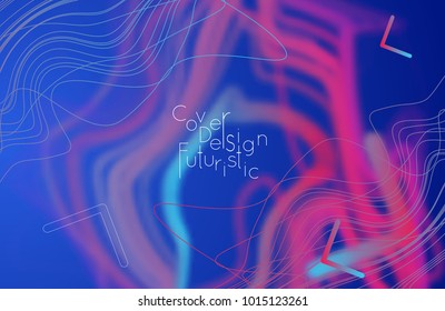Abstract banner template with blurred curvy lines and geometric shapes. Poster with gradient neon colored  lines like tangled threads. Bright colorful shapes with marble texture.