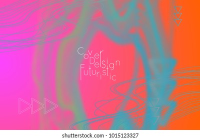 Abstract banner template with blurred curvy lines and geometric shapes. Poster with gradient neon colored  lines like tangled threads. Bright colorful shapes with marble texture.