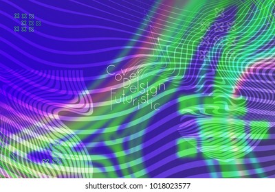 Abstract banner template with blurred curvy lines and geometric shapes. Poster with gradient neon colored  lines like tangled threads. Bright colorful shapes with marble texture.