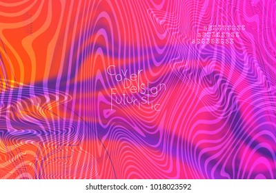 Abstract banner template with blurred curvy lines and geometric shapes. Poster with gradient neon colored  lines like tangled threads. Bright colorful shapes with marble texture.