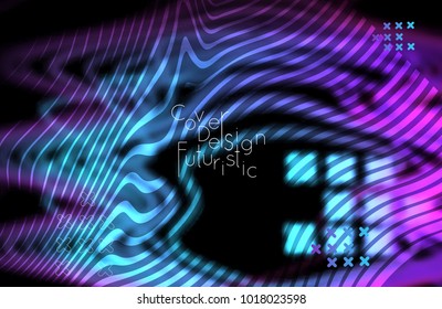 Abstract banner template with blurred curvy lines and geometric shapes. Poster with gradient neon colored  lines like tangled threads. Bright colorful shapes with marble texture.