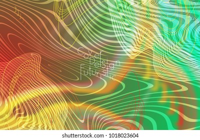 Abstract banner template with blurred curvy lines and geometric shapes. Poster with gradient neon colored  lines like tangled threads. Bright colorful shapes with marble texture.