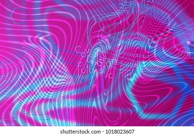 Abstract banner template with blurred curvy lines and geometric shapes. Poster with gradient neon colored  lines like tangled threads. Bright colorful shapes with marble texture.