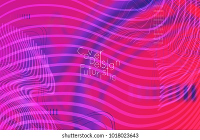 Abstract banner template with blurred curvy lines and geometric shapes. Poster with gradient neon colored  lines like tangled threads. Bright colorful shapes with marble texture.