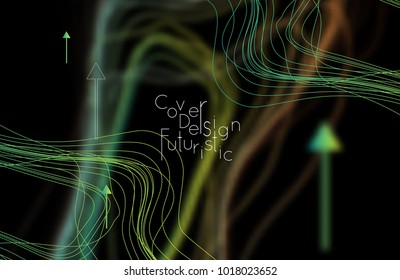 Abstract banner template with blurred curvy lines and geometric shapes. Poster with gradient neon colored  lines like tangled threads. Bright colorful shapes with marble texture.