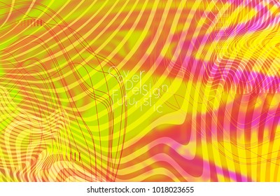 Abstract banner template with blurred curvy lines and geometric shapes. Poster with gradient neon colored  lines like tangled threads. Bright colorful shapes with marble texture.