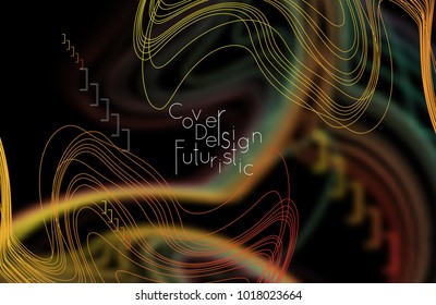 Abstract banner template with blurred curvy lines and geometric shapes. Poster with gradient neon colored  lines like tangled threads. Bright colorful shapes with marble texture.