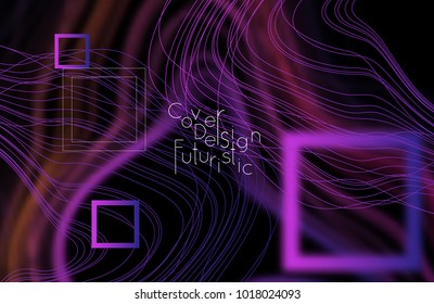 Abstract banner template with blurred curvy lines and geometric shapes. Poster with gradient neon colored  lines like tangled threads. Bright colorful shapes with marble texture.