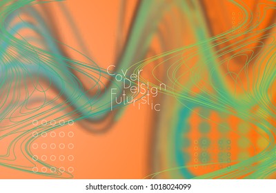 Abstract banner template with blurred curvy lines and geometric shapes. Poster with gradient neon colored  lines like tangled threads. Bright colorful shapes with marble texture.