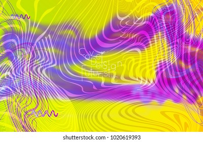 Abstract banner template with blurred curvy lines and geometric shapes. Poster with gradient neon colored  lines like tangled threads. Bright colorful shapes with marble texture.
