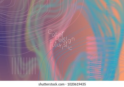 Abstract banner template with blurred curvy lines and geometric shapes. Poster with gradient neon colored  lines like tangled threads. Bright colorful shapes with marble texture.