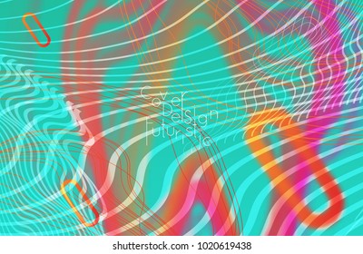 Abstract banner template with blurred curvy lines and geometric shapes. Poster with gradient neon colored  lines like tangled threads. Bright colorful shapes with marble texture.