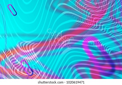 Abstract banner template with blurred curvy lines and geometric shapes. Poster with gradient neon colored  lines like tangled threads. Bright colorful shapes with marble texture.
