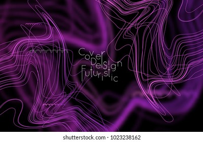 Abstract banner template with blurred curvy lines and geometric shapes. Poster with gradient neon colored  lines like tangled threads. Bright colorful shapes with marble texture.