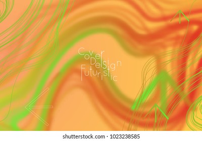 Abstract banner template with blurred curvy lines and geometric shapes. Poster with gradient neon colored  lines like tangled threads. Bright colorful shapes with marble texture.