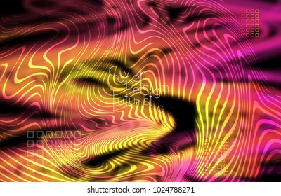 Abstract banner template with blurred curvy lines and geometric shapes. Poster with gradient neon colored  lines like tangled threads. Bright colorful shapes with marble texture.