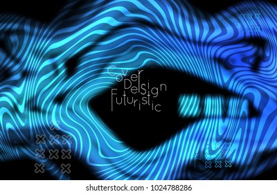 Abstract banner template with blurred curvy lines and geometric shapes. Poster with gradient neon colored  lines like tangled threads. Bright colorful shapes with marble texture.