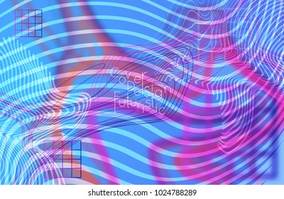 Abstract banner template with blurred curvy lines and geometric shapes. Poster with gradient neon colored  lines like tangled threads. Bright colorful shapes with marble texture.