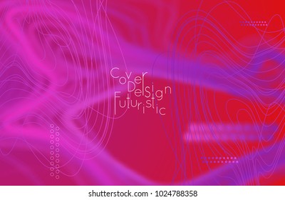 Abstract banner template with blurred curvy lines and geometric shapes. Poster with gradient neon colored  lines like tangled threads. Bright colorful shapes with marble texture.