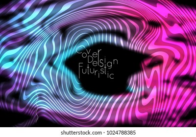 Abstract banner template with blurred curvy lines and geometric shapes. Poster with gradient neon colored  lines like tangled threads. Bright colorful shapes with marble texture.