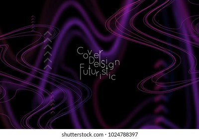 Abstract banner template with blurred curvy lines and geometric shapes. Poster with gradient neon colored  lines like tangled threads. Bright colorful shapes with marble texture.