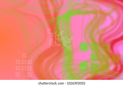 Abstract banner template with blurred curvy lines and geometric shapes. Poster with gradient neon colored  lines like tangled threads. Bright colorful shapes with marble texture.