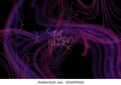 Abstract banner template with blurred curvy lines and geometric shapes. Poster with gradient neon colored  lines like tangled threads. Bright colorful shapes with marble texture.