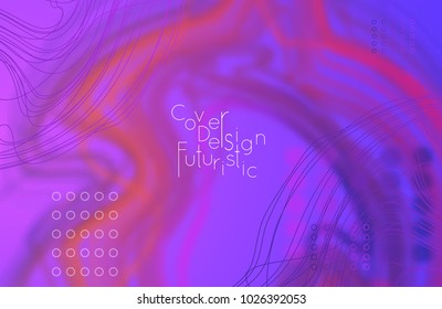 Abstract banner template with blurred curvy lines and geometric shapes. Poster with gradient neon colored  lines like tangled threads. Bright colorful shapes with marble texture.
