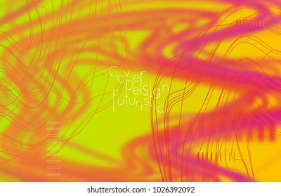 Abstract banner template with blurred curvy lines and geometric shapes. Poster with gradient neon colored  lines like tangled threads. Bright colorful shapes with marble texture.