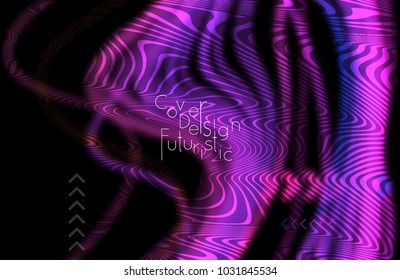 Abstract banner template with blurred curvy lines and geometric shapes. Poster with gradient neon colored  lines like tangled threads. Bright colorful shapes with marble texture.