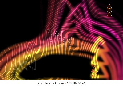 Abstract banner template with blurred curvy lines and geometric shapes. Poster with gradient neon colored  lines like tangled threads. Bright colorful shapes with marble texture.