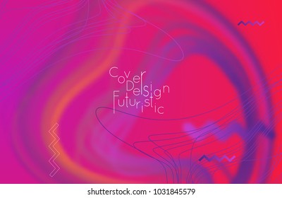 Abstract banner template with blurred curvy lines and geometric shapes. Poster with gradient neon colored  lines like tangled threads. Bright colorful shapes with marble texture.