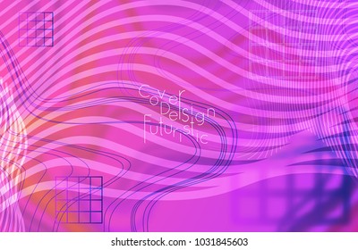 Abstract banner template with blurred curvy lines and geometric shapes. Poster with gradient neon colored  lines like tangled threads. Bright colorful shapes with marble texture.