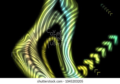 Abstract banner template with blurred curvy lines and geometric shapes. Poster with gradient neon colored  lines like tangled threads. Bright colorful shapes with marble texture.