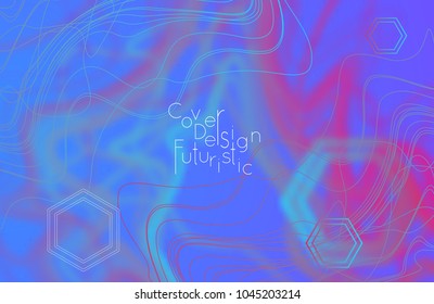 Abstract banner template with blurred curvy lines and geometric shapes. Poster with gradient neon colored  lines like tangled threads. Bright colorful shapes with marble texture.