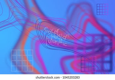 Abstract banner template with blurred curvy lines and geometric shapes. Poster with gradient neon colored  lines like tangled threads. Bright colorful shapes with marble texture.