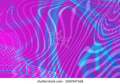 Abstract banner template with blurred curvy lines and geometric shapes. Poster with gradient neon colored  lines like tangled threads. Bright colorful shapes with marble texture.