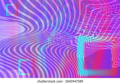 Abstract banner template with blurred curvy lines and geometric shapes. Poster with gradient neon colored  lines like tangled threads. Bright colorful shapes with marble texture.