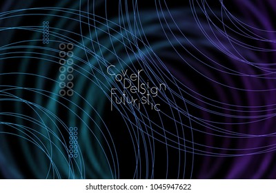 Abstract banner template with blurred curvy lines and geometric shapes. Poster with gradient neon colored  lines like tangled threads. Bright colorful shapes with marble texture.