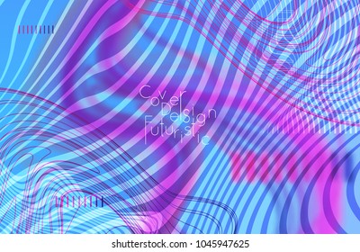 Abstract banner template with blurred curvy lines and geometric shapes. Poster with gradient neon colored  lines like tangled threads. Bright colorful shapes with marble texture.