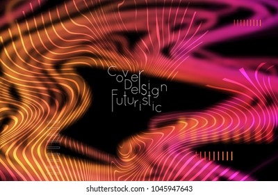 Abstract banner template with blurred curvy lines and geometric shapes. Poster with gradient neon colored  lines like tangled threads. Bright colorful shapes with marble texture.