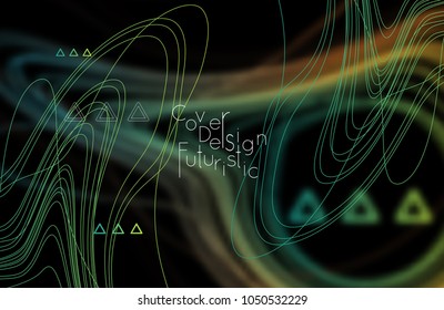 Abstract banner template with blurred curvy lines and geometric shapes. Poster with gradient neon colored  lines like tangled threads. Bright colorful shapes with marble texture.