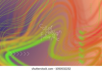 Abstract banner template with blurred curvy lines and geometric shapes. Poster with gradient neon colored  lines like tangled threads. Bright colorful shapes with marble texture.