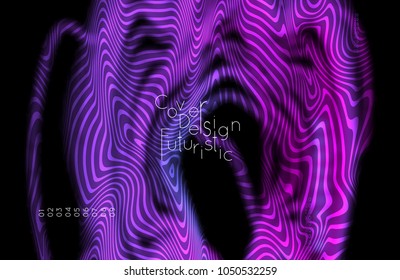 Abstract banner template with blurred curvy lines and geometric shapes. Poster with gradient neon colored  lines like tangled threads. Bright colorful shapes with marble texture.