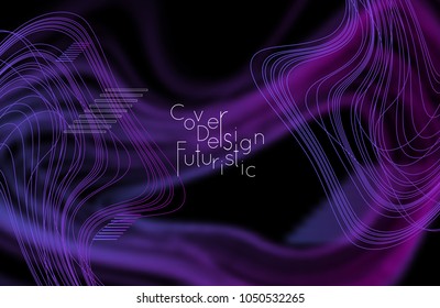 Abstract banner template with blurred curvy lines and geometric shapes. Poster with gradient neon colored  lines like tangled threads. Bright colorful shapes with marble texture.