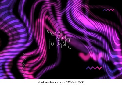 Abstract banner template with blurred curvy lines and geometric shapes. Poster with gradient neon colored  lines like tangled threads. Bright colorful shapes with marble texture.