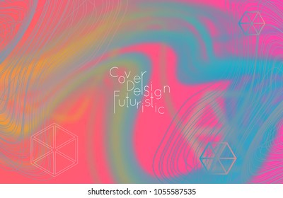 Abstract banner template with blurred curvy lines and geometric shapes. Poster with gradient neon colored  lines like tangled threads. Bright colorful shapes with marble texture.